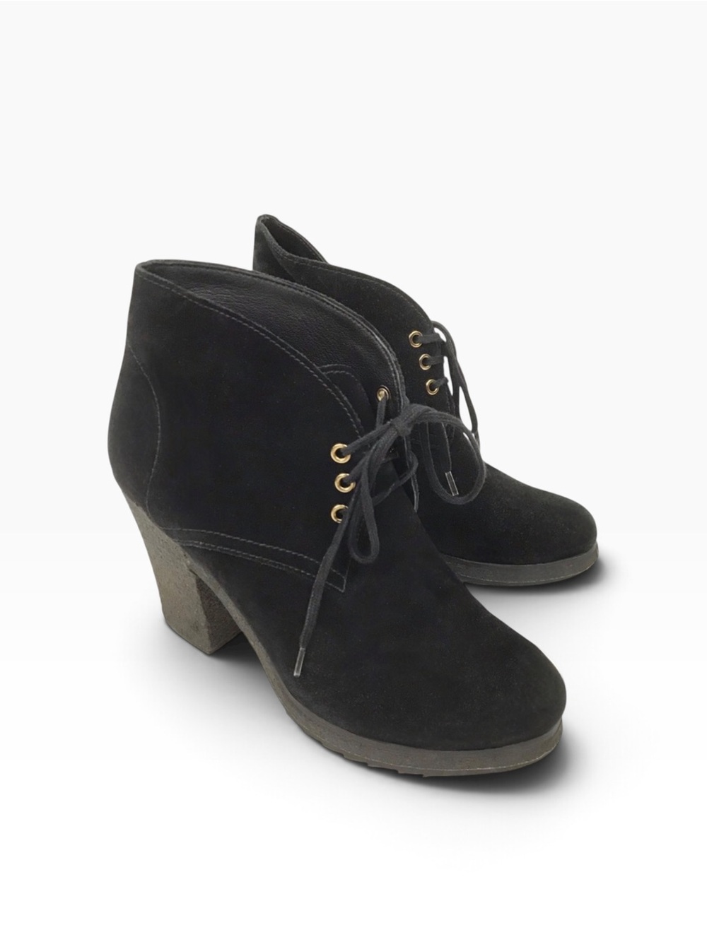 Auth PRADA Suede lace up Lug Boot Black 8